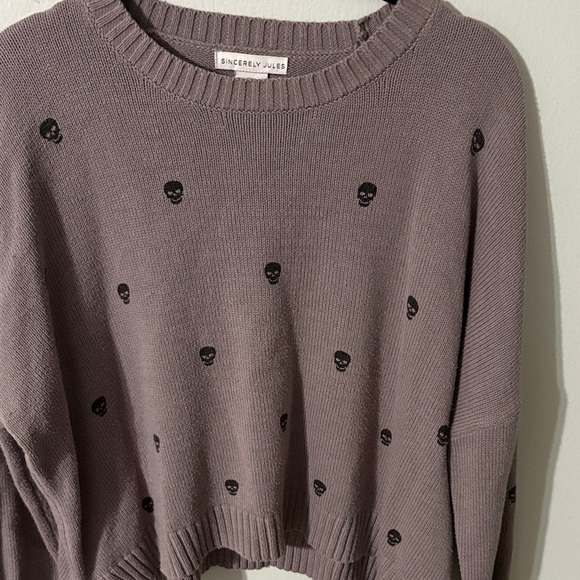 Sincerely Jules Lavender Sweater with Black Skull Accents - Picture 1 of 7